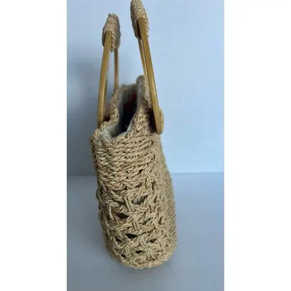 NEW Bohemian Wheat Straw Wood Handle Tan Artisan Handmade‎ Purse Tote Hand Bag - Picture 3 of 8